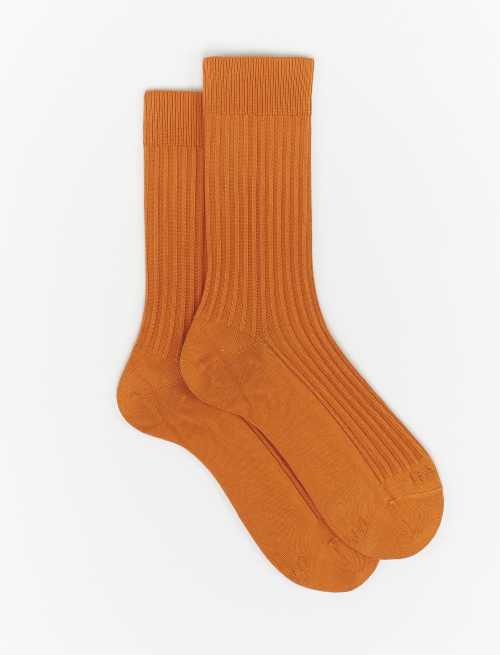 Unisex short plain papaya orange ribbed cotton socks - Color Project | Gallo 1927 - Official Online Shop