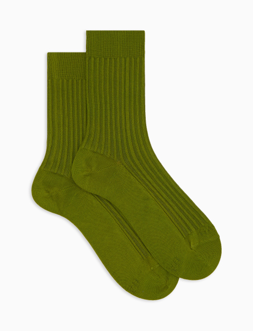Unisex short plain green twin-rib cotton socks with Gallo writing at the toe - Green | Gallo 1927 - Official Online Shop