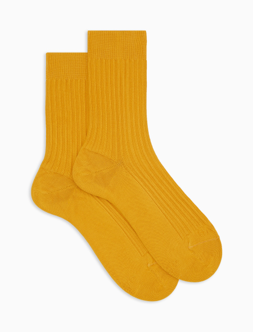 Unisex short yellow green twin-rib cotton socks with Gallo writing at the toe - Green | Gallo 1927 - Official Online Shop
