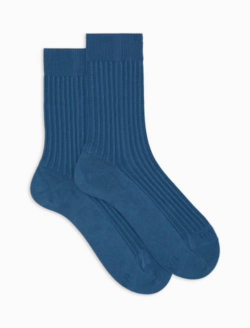 Unisex short plain light blue twin-rib cotton socks with Gallo writing at the toe - Socks | Gallo 1927 - Official Online Shop