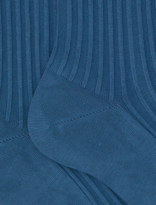 Unisex short plain light blue twin-rib cotton socks with Gallo writing at the toe - Socks | Gallo 1927 - Official Online Shop