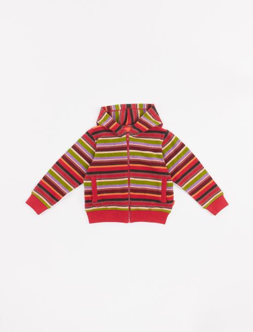 Kids' carmine fleece zipped sweatshirt with multicoloured stripes - Lifestyle | Gallo 1927 - Official Online Shop