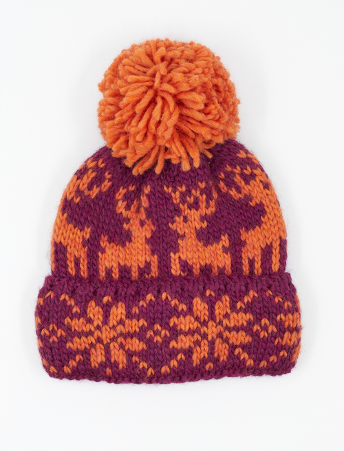 Kids' purple acrylic, wool and alpaca beanie with cuff and decorative Christmas motif - Accessories | Gallo 1927 - Official Online Shop