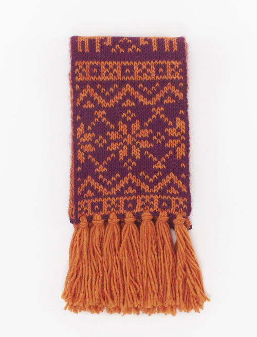 Kids' purple acrylic, wool and alpaca scarf with decorative Christmas motif - Accessories | Gallo 1927 - Official Online Shop