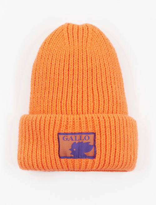 Kids' plain neon orange acrylic beanie with double cuff - Accessories | Gallo 1927 - Official Online Shop