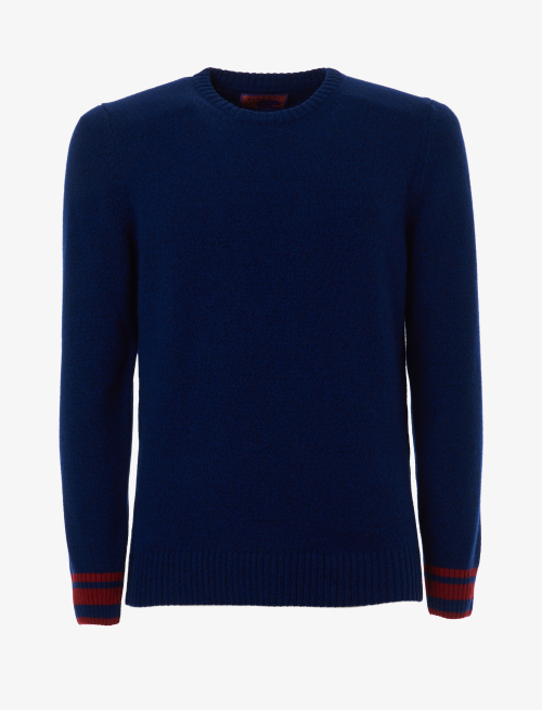 Men's plain abyss blue wool and cashmere crew-neck - Second Selection | Gallo 1927 - Official Online Shop