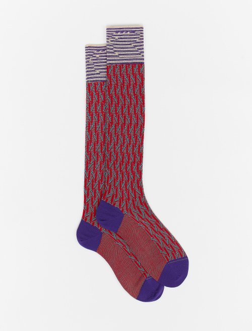 Men's long red cotton socks with broken vertical stripes - Socks | Gallo 1927 - Official Online Shop