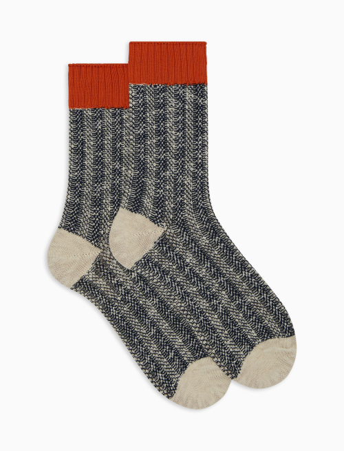 Unisex short blue cotton socks with vertical-stripe Oxford detail - Green | Gallo 1927 - Official Online Shop