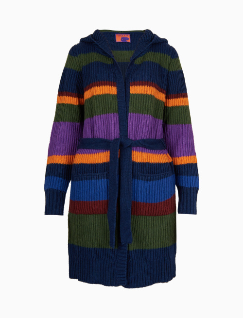 Cappotto donna lana, viscosa e cashmere blu royal righe multicolor - Abbigliamento | Gallo 1927 - Official Online Shop