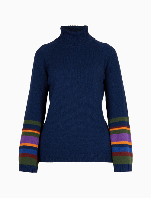 Women's plain royal blue wool, viscose and cashmere turtleneck - Past Season | Gallo 1927 - Official Online Shop