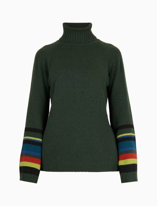 Women's plain forest green wool, viscose and cashmere turtleneck - Past Season | Gallo 1927 - Official Online Shop