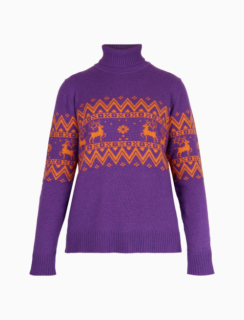 Women's purple wool, viscose and cashmere turtleneck with decorative Christmas motif - Clothing | Gallo 1927 - Official Online Shop