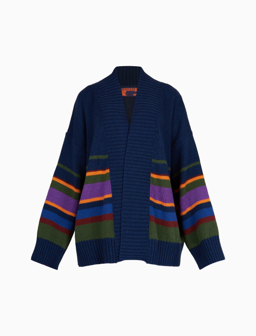 Women's royal blue wool, viscose and cashmere jacket with multicoloured stripes - Past Season | Gallo 1927 - Official Online Shop