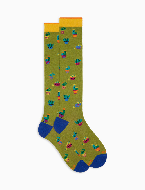 Men's long green cotton socks with cactus and lemon motif - Socks | Gallo 1927 - Official Online Shop