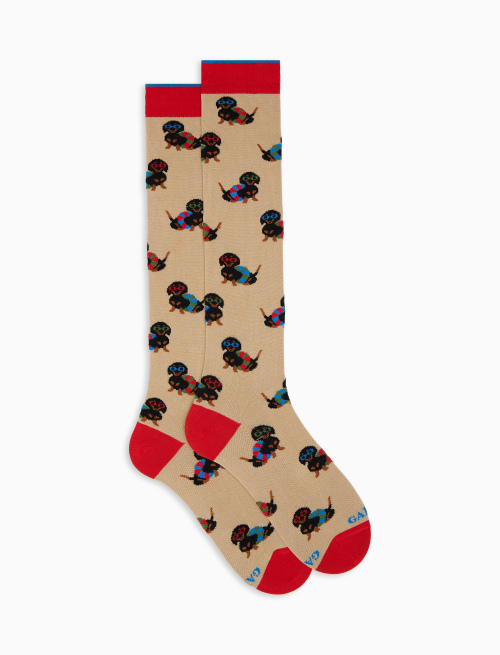 Women's long sand lightweight cotton socks with dog motif - Woman | Gallo 1927 - Official Online Shop