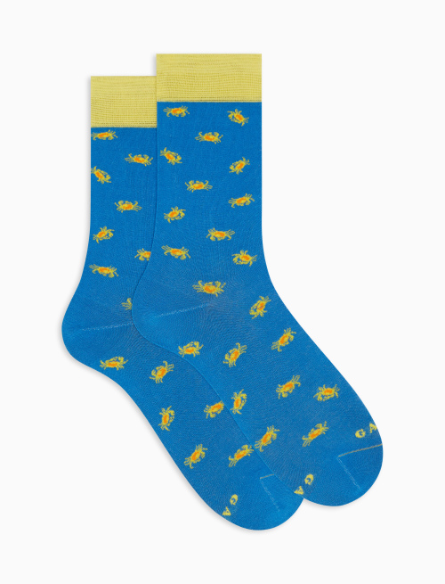 Men's short Aegean blue ultra-light cotton socks with crab motif - Man | Gallo 1927 - Official Online Shop