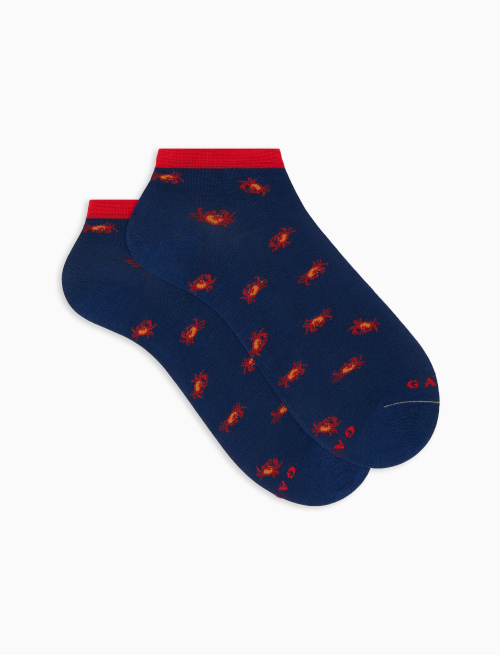 Men's royal blue ultra-light cotton ankle socks with crab motif - Invisible | Gallo 1927 - Official Online Shop
