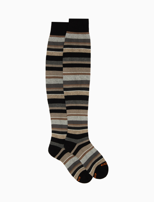 Women's black thigh-high socks with multicoloured stripes - Parisian | Gallo 1927 - Official Online Shop