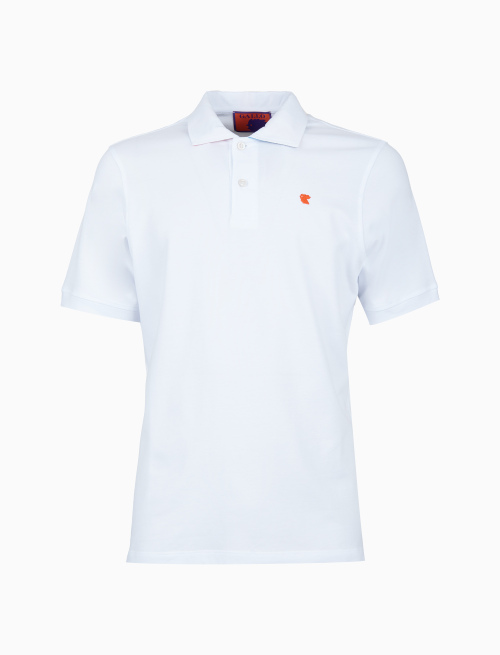 Men's plain white cotton polo with multicoloured undercollar - Polo Shirts | Gallo 1927 - Official Online Shop