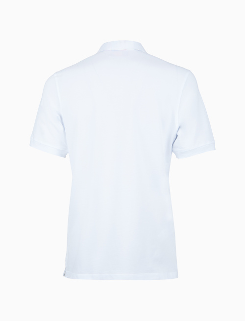 Men's plain white cotton polo with multicoloured undercollar | Gallo 1927 - Official Online Shop