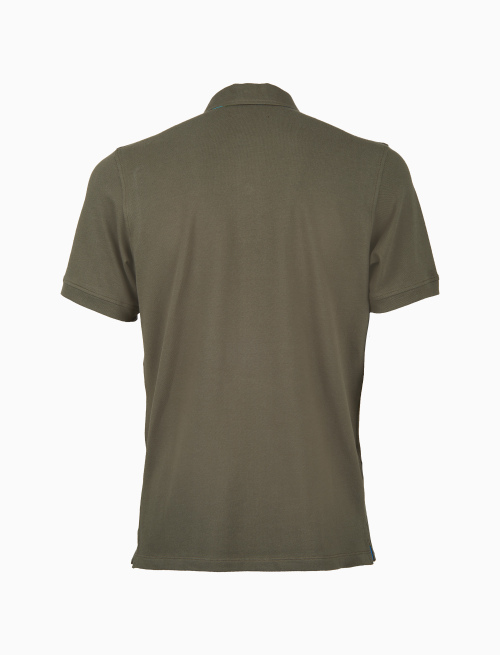 Men's plain green cotton polo with multicoloured undercollar | Gallo 1927 - Official Online Shop