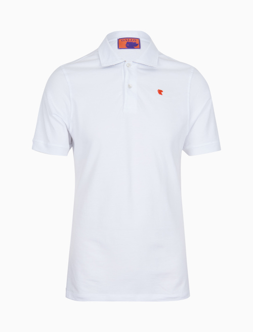 Men's plain white cotton polo with polka dot undercollar - Taormina | Gallo 1927 - Official Online Shop