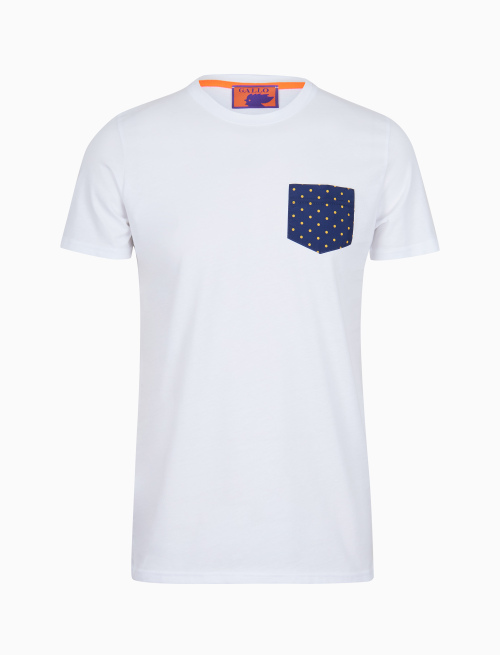 Men's plain white cotton crew-neck T-shirt with polka dot pocket - Beachwear | Gallo 1927 - Official Online Shop