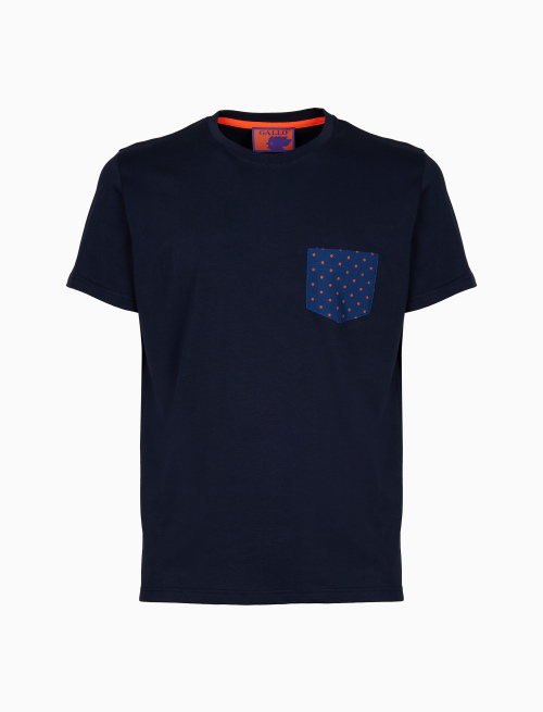 Men's plain blue cotton crew-neck T-shirt with polka dot breast pocket - Polka Dot | Gallo 1927 - Official Online Shop