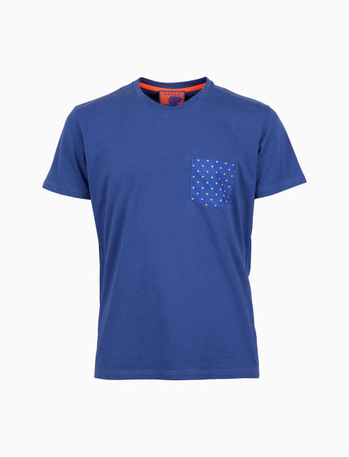 T-shirt girocollo uomo cotone tinta unita con taschino pois blu - T-Shirts | Gallo 1927 - Official Online Shop