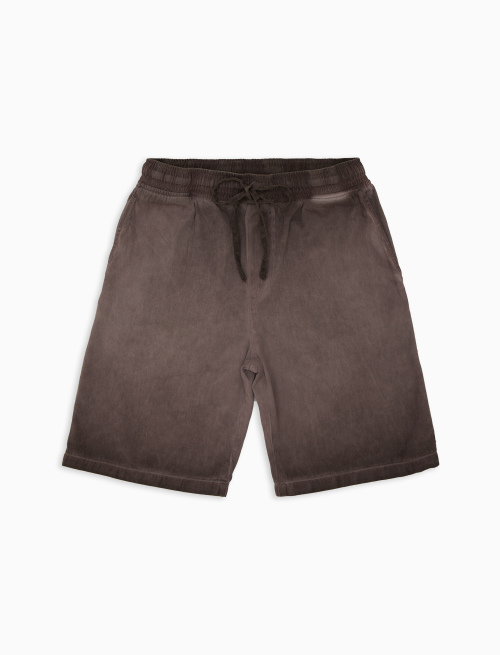 Men's plain dyed brown cotton canvas Bermuda shorts - Lifestyle | Gallo 1927 - Official Online Shop