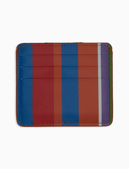 Unisex light blue leather card holder with multicoloured stripes - Small Leather Goods | Gallo 1927 - Official Online Shop
