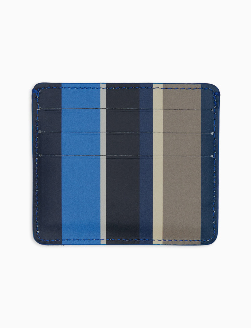 Unisex blue leather credit card holder with multicoloured stripes - Small Leather Goods | Gallo 1927 - Official Online Shop