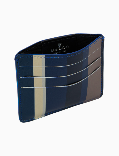 Porta carta di credito unisex pelle blu righe multicolor - Pelletteria | Gallo 1927 - Official Online Shop