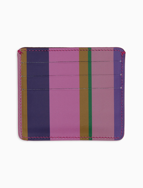 Unisex purple leather credit card holder with multicoloured stripes - Small Leather Goods | Gallo 1927 - Official Online Shop