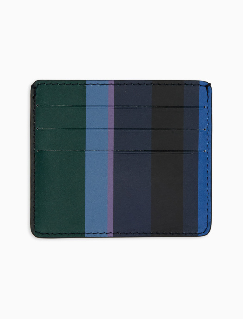 Unisex blue leather credit card holder with multicoloured stripes - Small Leather Goods | Gallo 1927 - Official Online Shop