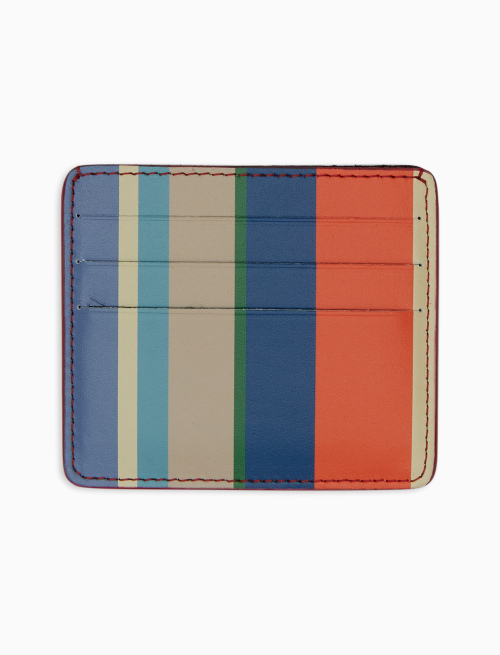Unisex lobster red leather credit card holder with multicoloured stripes - Taormina | Gallo 1927 - Official Online Shop