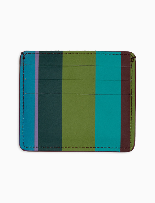 Unisex green leather card holder with multicoloured stripes - Leather Goods | Gallo 1927 - Official Online Shop