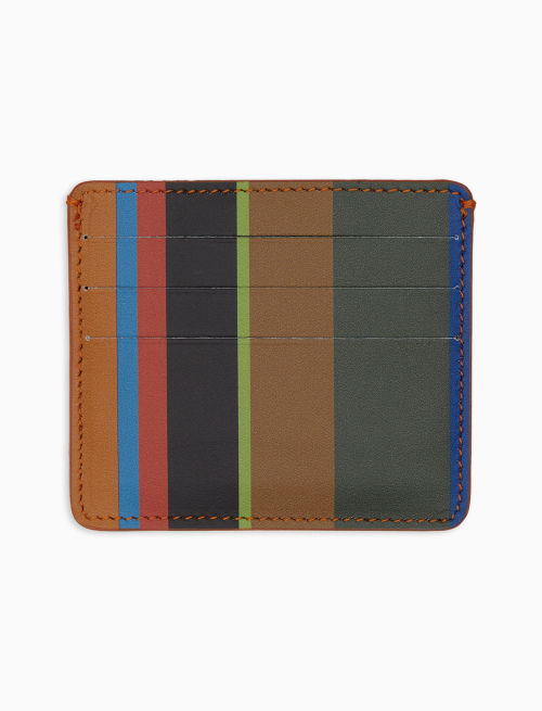 Unisex green leather credit card holder with multicoloured stripes - Small Leather Goods | Gallo 1927 - Official Online Shop
