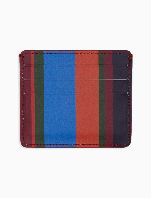 Unisex blue leather credit card holder with multicoloured stripes - Small Leather Goods | Gallo 1927 - Official Online Shop
