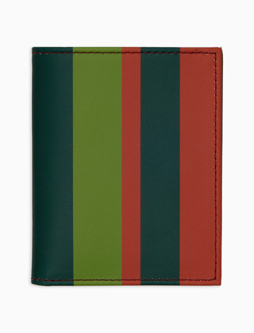 Unisex green leather credit card holder with multicoloured stripes - Small Leather Goods | Gallo 1927 - Official Online Shop