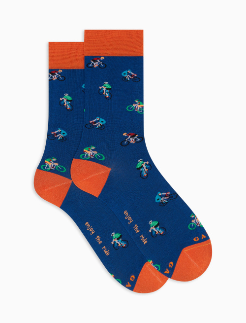 Men's short cosmo blue ultra-light cotton socks with cyclist motif - Man | Gallo 1927 - Official Online Shop