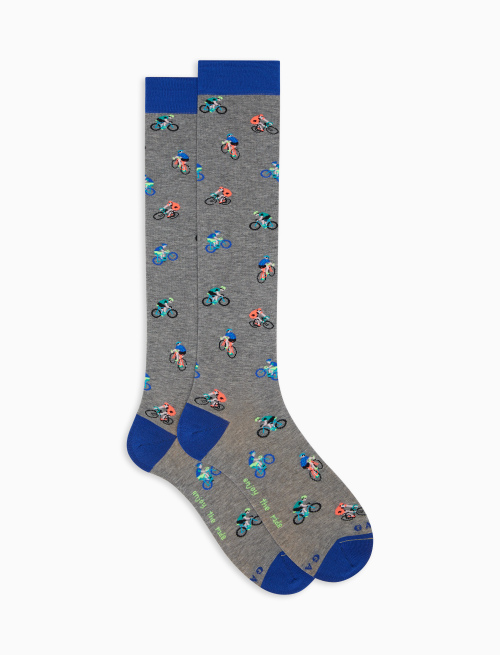Women's long grey ultra-light cotton socks with cyclist motif - Passioni | Gallo 1927 - Official Online Shop