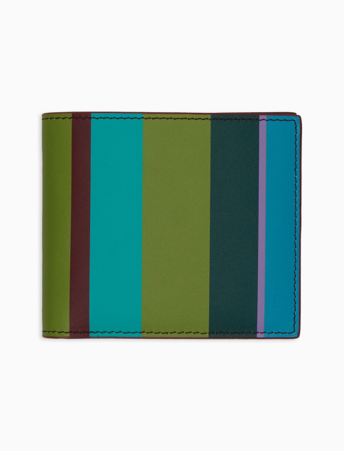 Men's green leather wallet with multicoloured stripes and plain interior - Accessories | Gallo 1927 - Official Online Shop