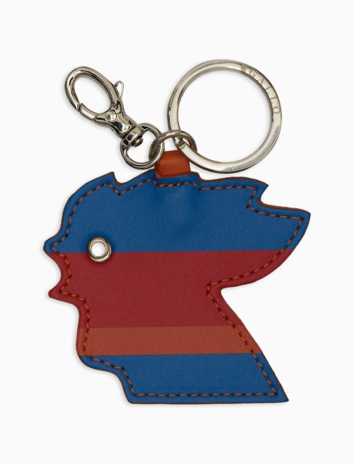 Unisex light blue leather rooster-head keychain with multicoloured stripes - Gift ideas | Gallo 1927 - Official Online Shop