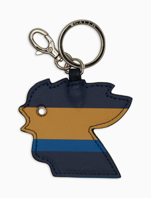 Unisex blue leather rooster-head keychain with multicoloured stripes - Gift ideas | Gallo 1927 - Official Online Shop