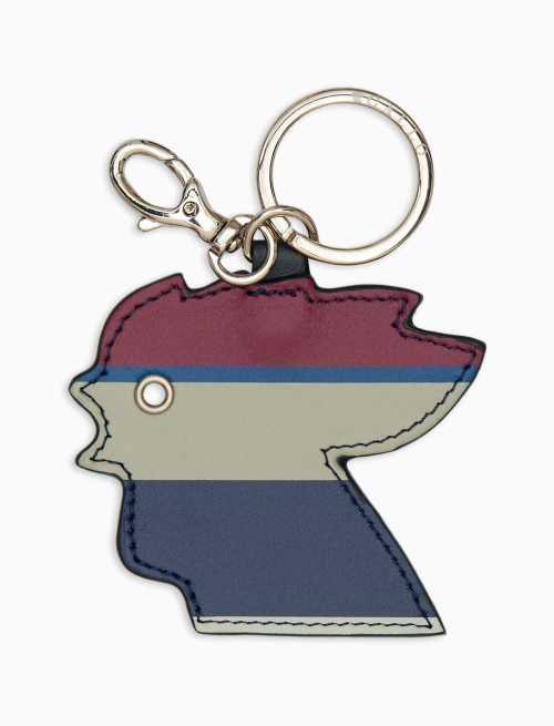Unisex blue leather cockerel-head key ring with multicoloured stripes - Small Leather goods | Gallo 1927 - Official Online Shop