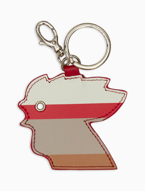 Unisex biscuit leather cockerel-head key ring with multicoloured stripes - Small Leather goods | Gallo 1927 - Official Online Shop