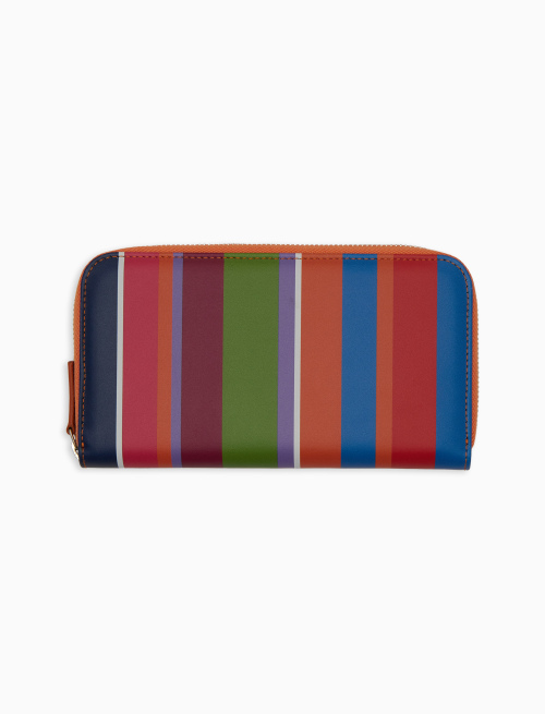 Women's light blue zipped leather wallet with multicoloured stripes - Small Leather Goods | Gallo 1927 - Official Online Shop