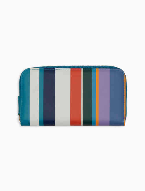 Women's white zipped leather wallet with multicoloured stripes - Small Leather Goods | Gallo 1927 - Official Online Shop
