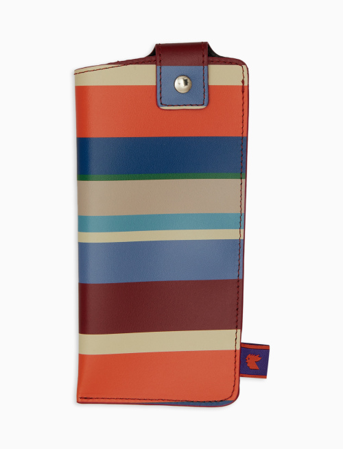 Unisex lobster red leather glasses case with multicoloured stripes - Taormina | Gallo 1927 - Official Online Shop